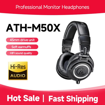 ATH-M50X Professional studio monitor headphones, black, professional grade, critically acclaimed, with removable cable