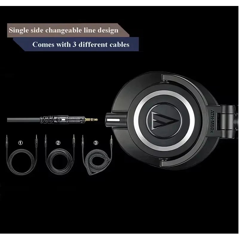 ATH-M50X Professional studio monitor headphones, black, professional grade, critically acclaimed, with removable cable