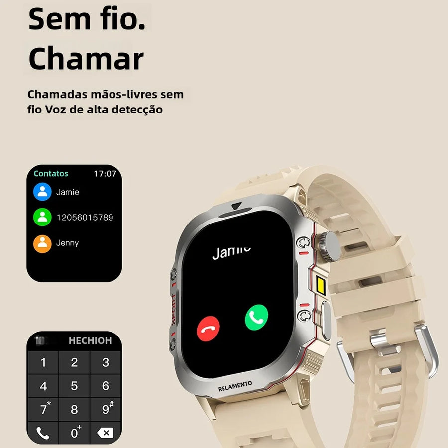 Smart Watch Men Sports Outdoor Fitness Tracker Flashlight Health Monitor 2.01 BT Call Smartwatch