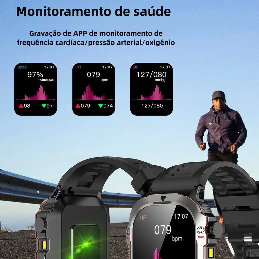 Smart Watch Men Sports Outdoor Fitness Tracker Flashlight Health Monitor 2.01 BT Call Smartwatch