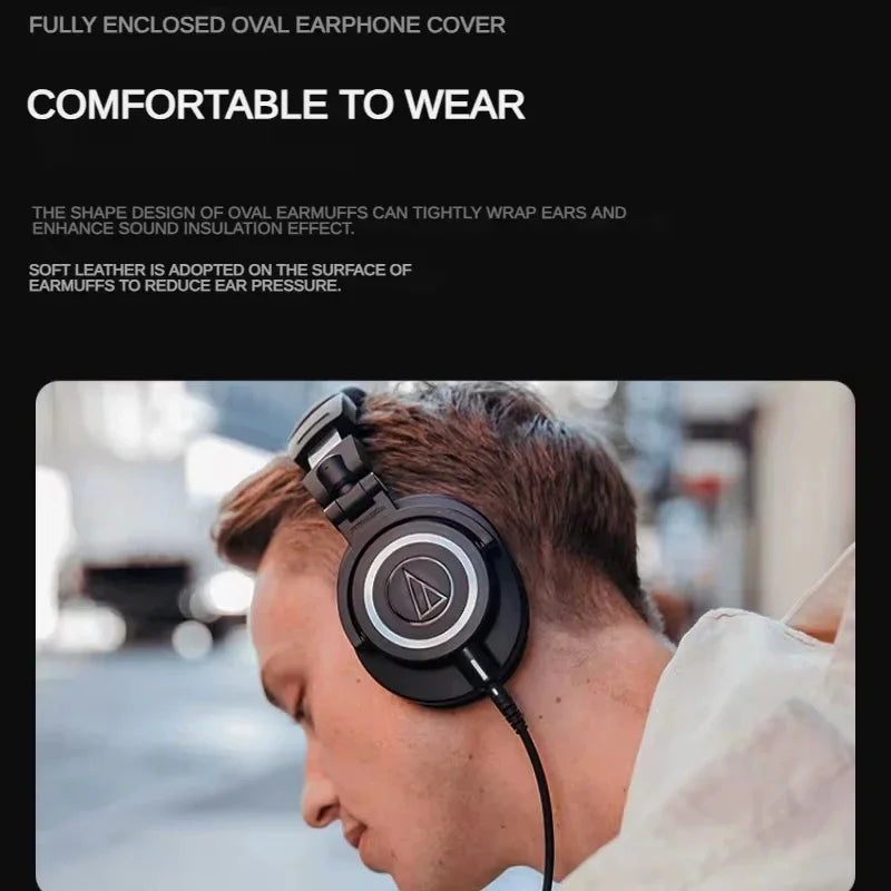 ATH-M50X Professional studio monitor headphones, black, professional grade, critically acclaimed, with removable cable