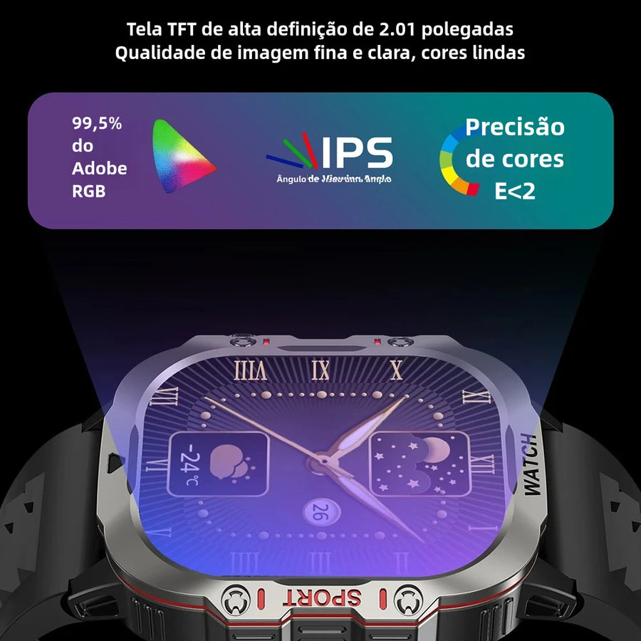 Smart Watch Men Sports Outdoor Fitness Tracker Flashlight Health Monitor 2.01 BT Call Smartwatch
